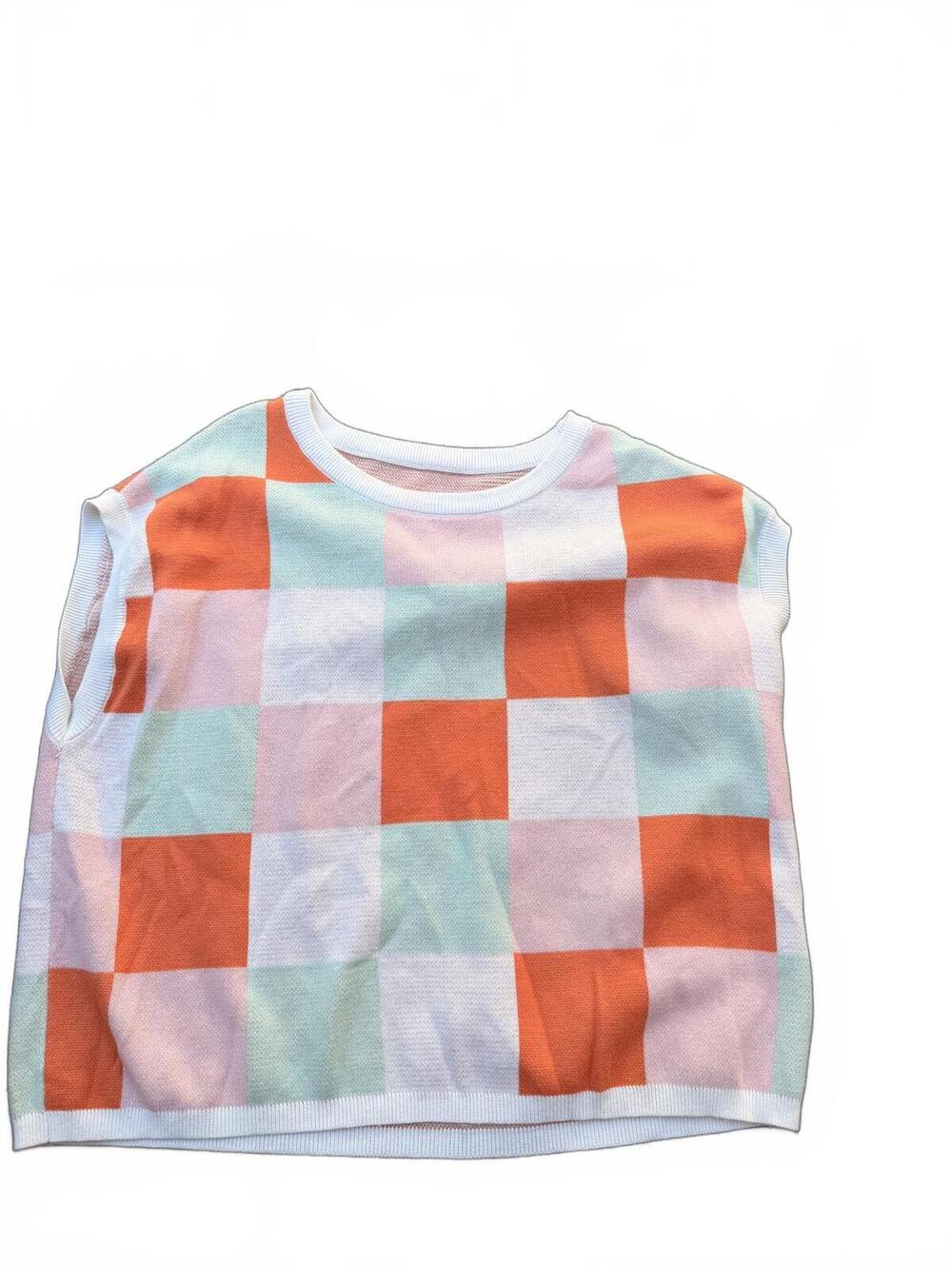 Women's Sleeveless Checkered Knit Top in Pastel Colors